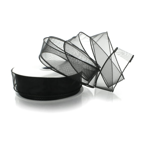1.5" Wired Sheer Organza Ribbon 030 Black 10 Yard