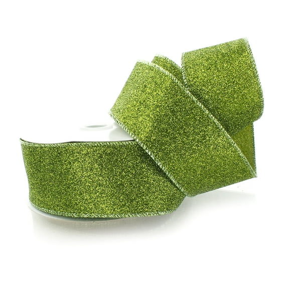 Ribbon Traditions 2 1/2" Wired Glitter Ribbon Chartreuse - 25 Yards