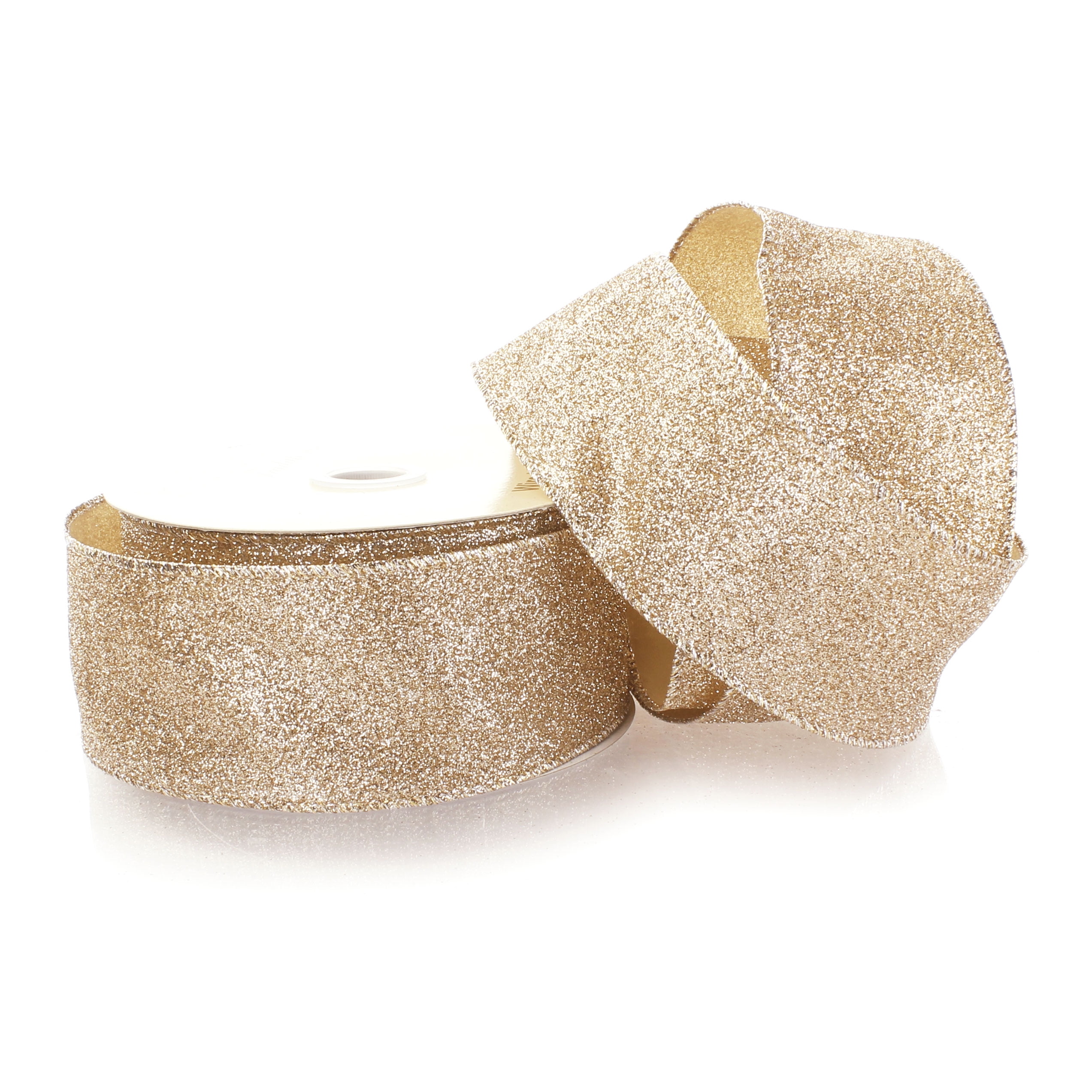 Ribbon Traditions 2 1/2" Wired Glitter Ribbon Light Gold - 10 Yards