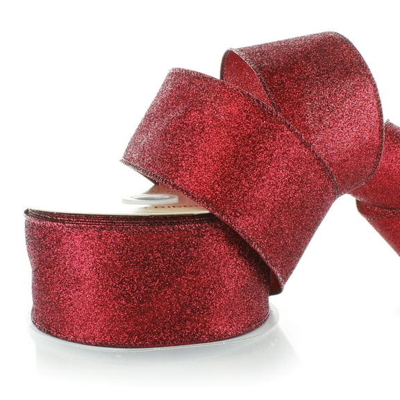 Ribbon Traditions 2 1/2" Wired Glitter Ribbon Scarlet Maroon - 10 Yards