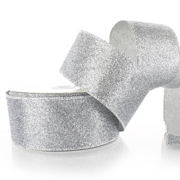 Ribbon Traditions 2 1/2" Wired Glitter Ribbon Silver - 25 Yards