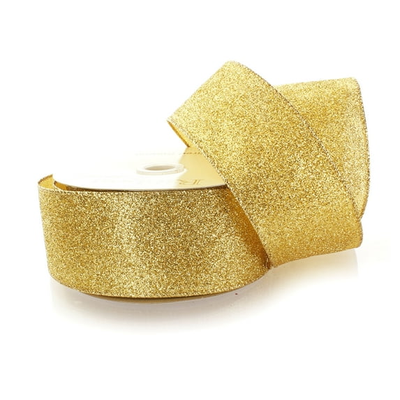 2.5" Wired Glitter Ribbon Yellow Gold - 25 Yards