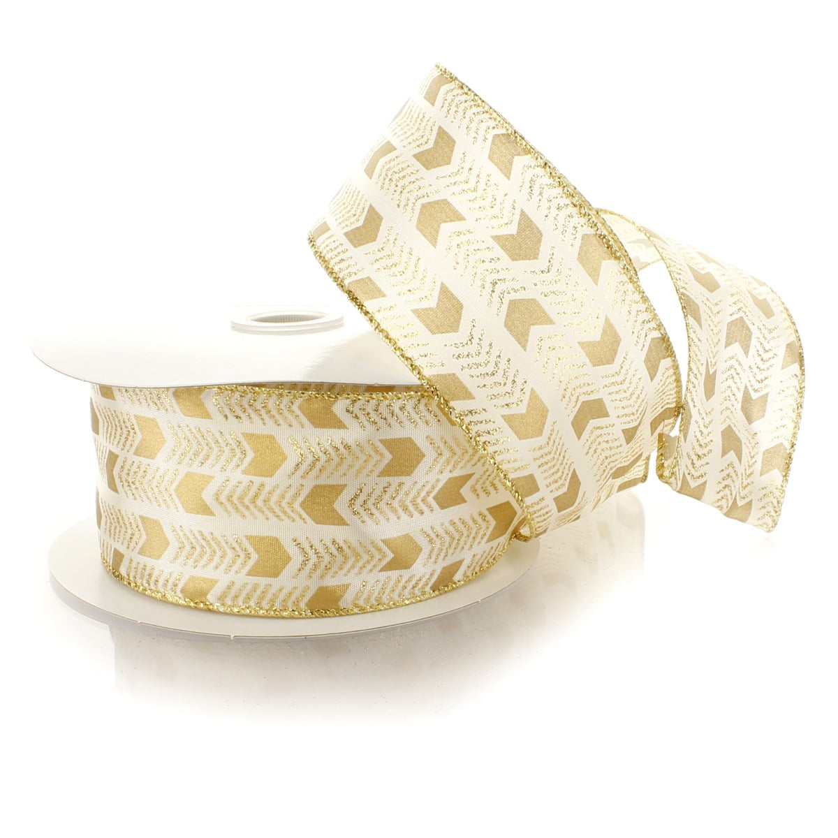 Ribbon Traditions 2 1/2" Wired Ribbon Cream with Gold Arrows 25 Yards