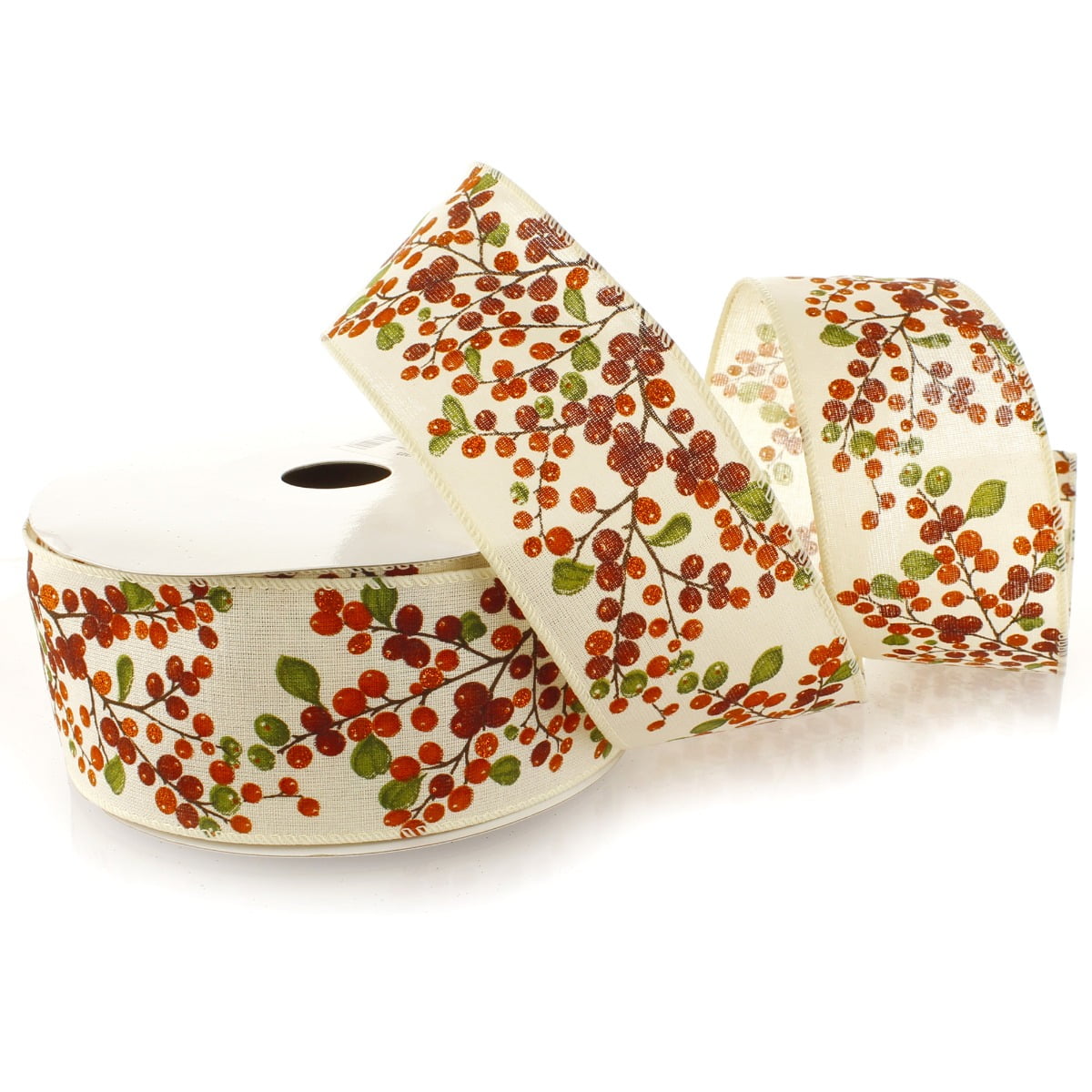 Ribbon Traditions 2 1/2" Wired Ribbon Fall Berries Branch On Cream 25 Yards