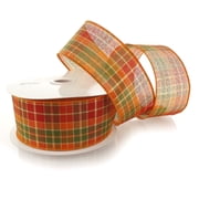 Ribbon Traditions 2 1/2" Wired Ribbon Fall Traditional Plaid Orange / Green 10 Yards