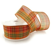 HAIRBOW CENTER Ribbon Traditions 2 1/2" Wired Ribbon Fall Traditional Plaid Orange / Green 25 Yards