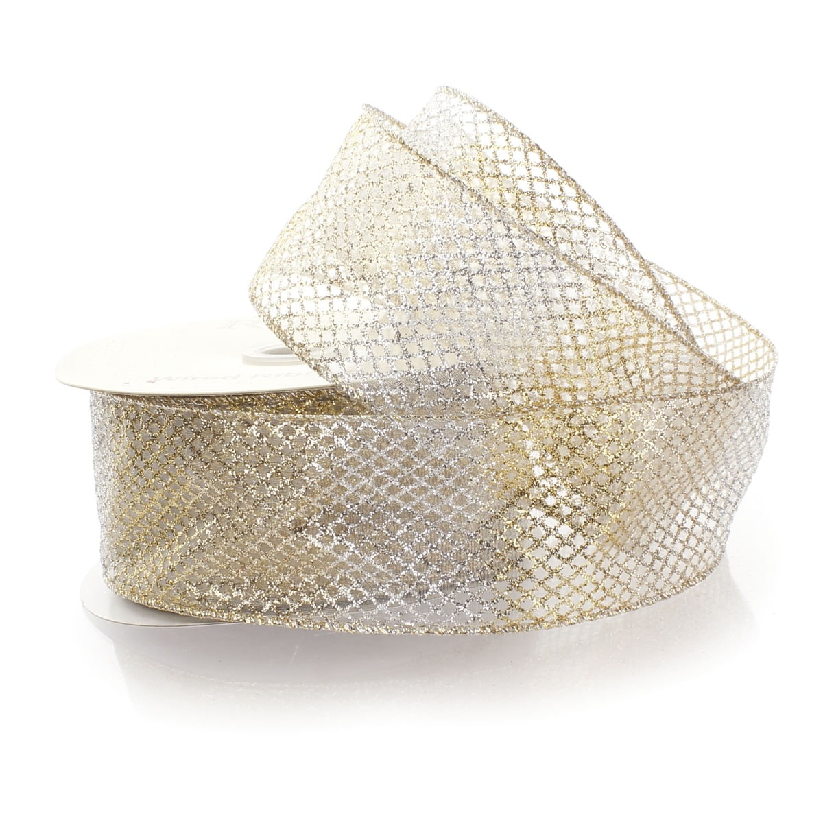 Ribbon Traditions 2 1/2" Wired Ribbon Sheer Ombre Glitter Diamond Mesh - Gold - 25yds