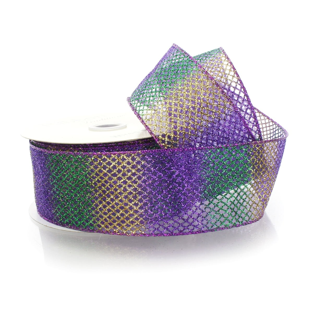 Ribbon Traditions 2 1/2" Wired Ribbon Sheer Ombre Glitter Diamond Mesh - Purple - 10yds