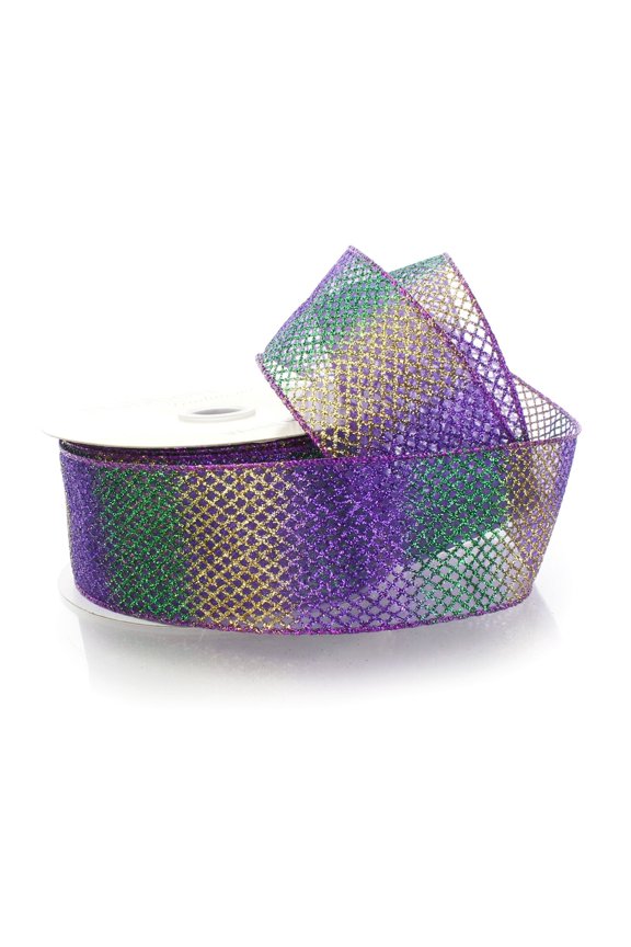 Ribbon Traditions 2 1/2" Wired Ribbon Sheer Ombre Glitter Diamond Mesh - Purple - 10yds