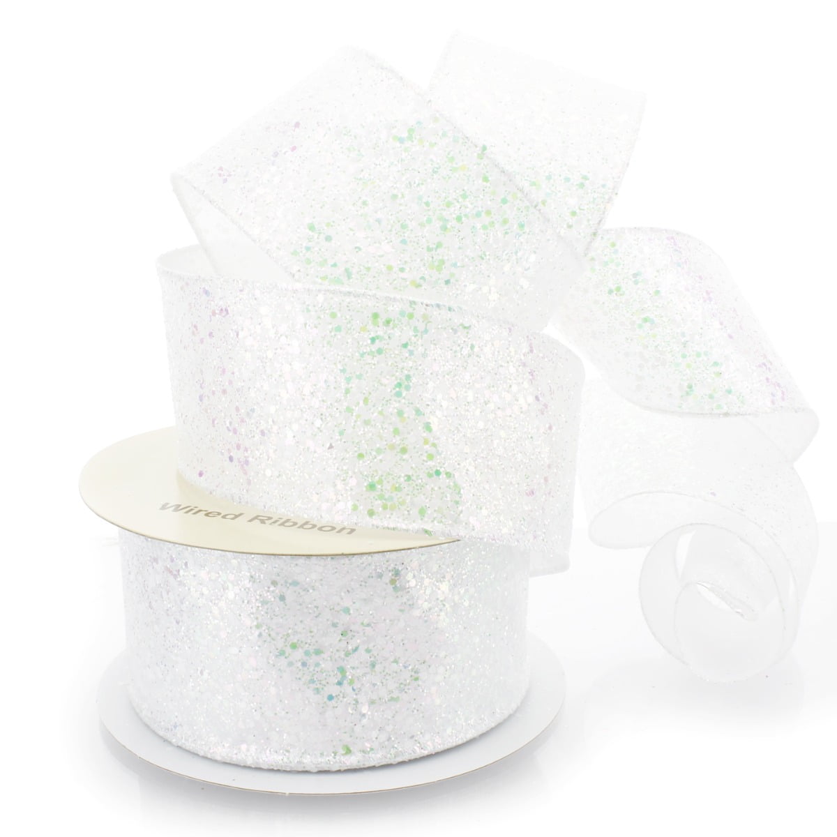 Ribbon Traditions 2 1/2" Wired Spangle Ribbon Iridescent White - 10 Yards