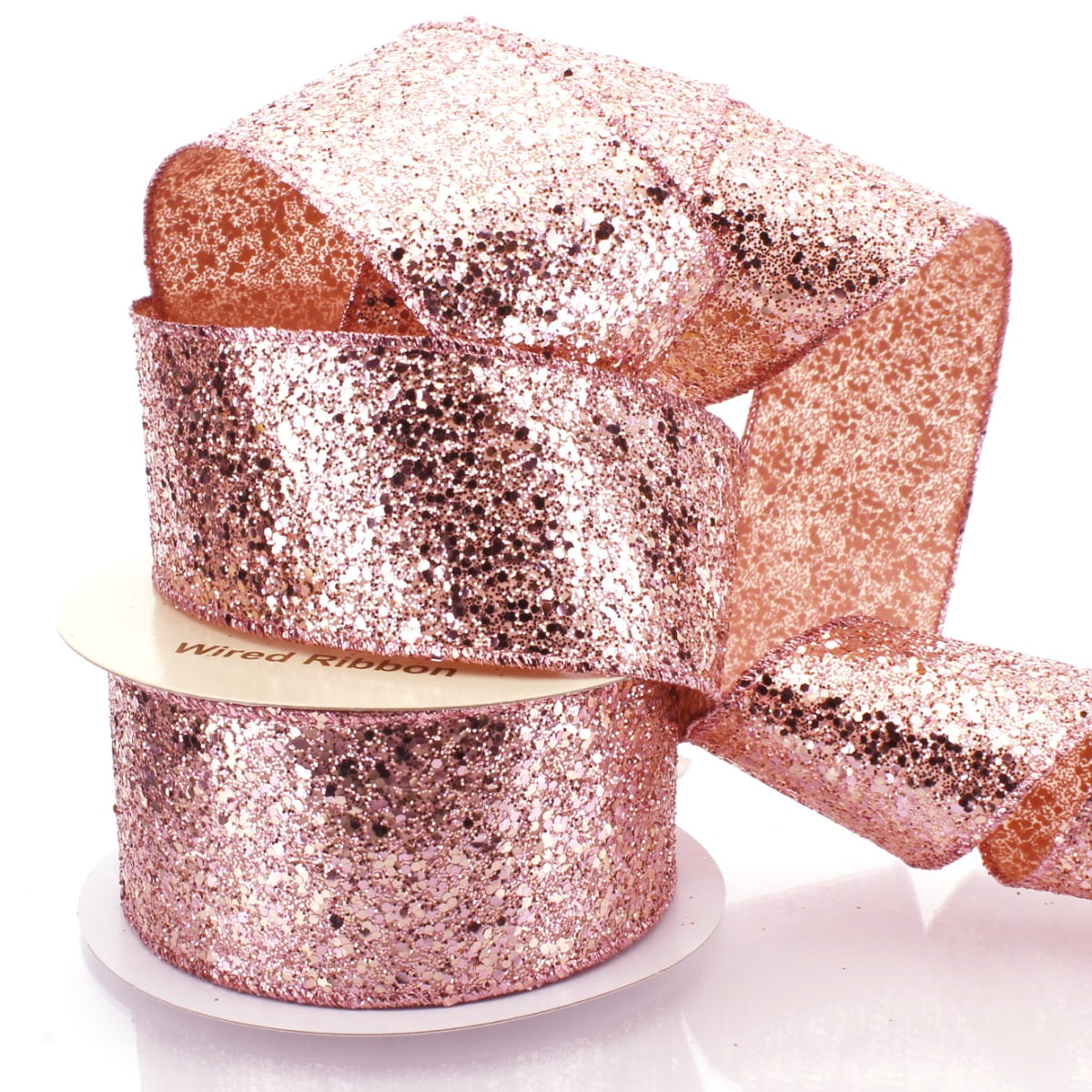 Ribbon Traditions 2 1/2" Wired Spangle Ribbon Rose Gold - 10 Yards