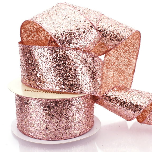 2.5" Wired Spangle Ribbon Rose Gold - 25 Yards