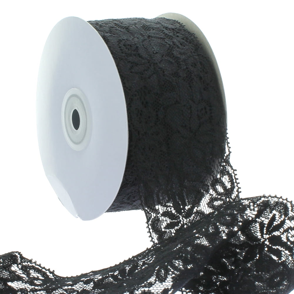 2.25" Stretch Elastic Lace Trim Black 25 Yard
