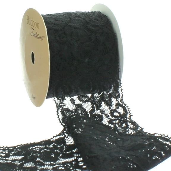 Ribbon Traditions 2.25" Stretch Elastic Lace Trim Black 5 Yards