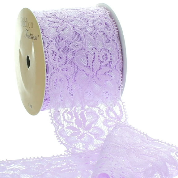 Ribbon Traditions 2.25" Stretch Elastic Lace Trim Light Lavender 5 Yards
