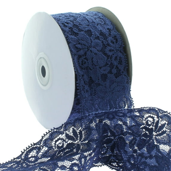 Ribbon Traditions 2.25" Stretch Elastic Lace Trim Navy 25 Yards