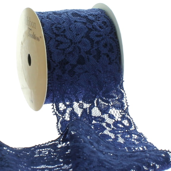 2.25" Stretch Elastic Lace Trim Navy 5 Yard