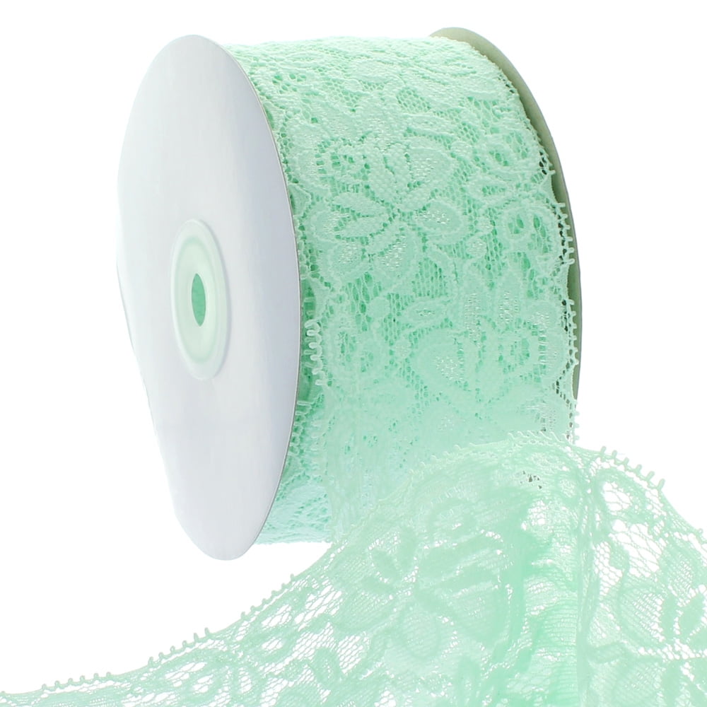 Ribbon Traditions 2.25" Stretch Elastic Lace Trim Pastel Green 25 Yards