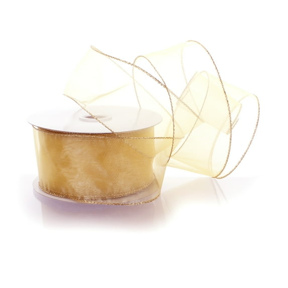 2.5" Wired Sheer Organza Ribbon 670 Light Gold 50 Yard