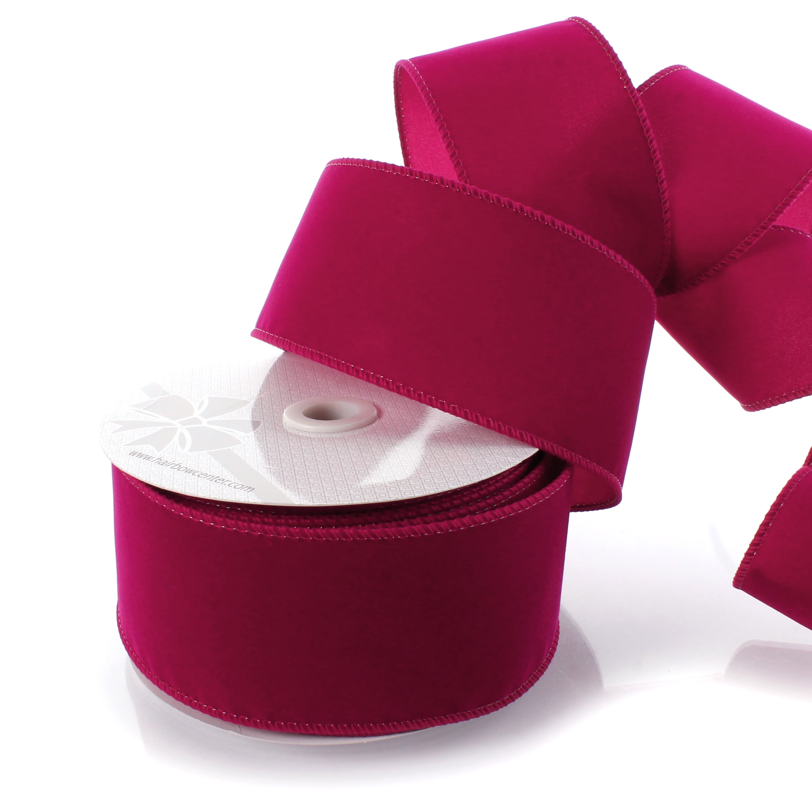 Ribbon Traditions 2.5 Wired Suede Velvet Ribbon Fuchsia - 25 Yards 