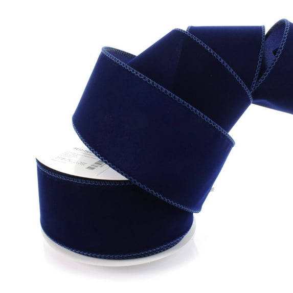 Ribbon Traditions 2.5" Wired Suede Velvet Ribbon Navy - 25 Yards