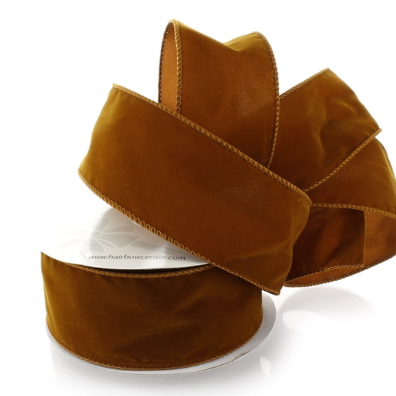 Ribbon Traditions 2.5" Wired Suede Velvet Ribbon Old Gold - 10 Yards