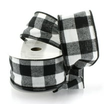 Ribbon Traditions 2.5" Wired White/Black Flannel Plaid Ribbon - 10 Yards