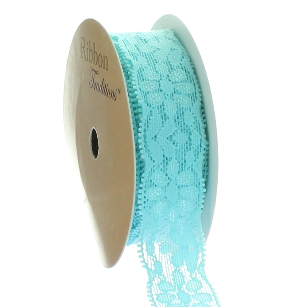 Ribbon Traditions 7/8" Stretch Elastic Lace Trim Aqua 5 Yards