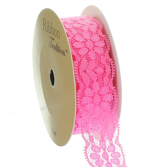 7/8" Stretch Elastic Lace Trim Hot Pink 5 Yard