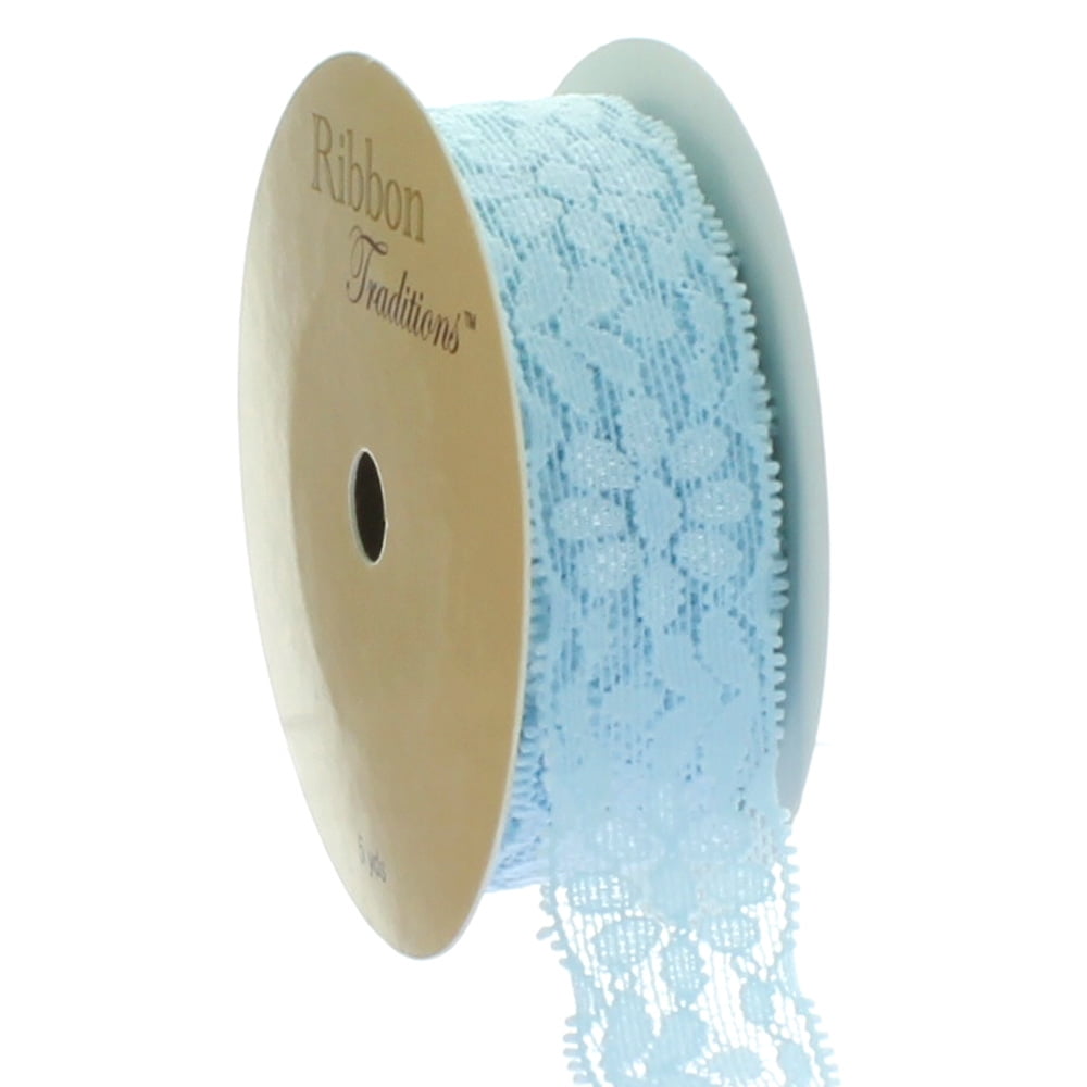 Ribbon Traditions 7/8" Stretch Elastic Lace Trim Light Blue 5 Yards