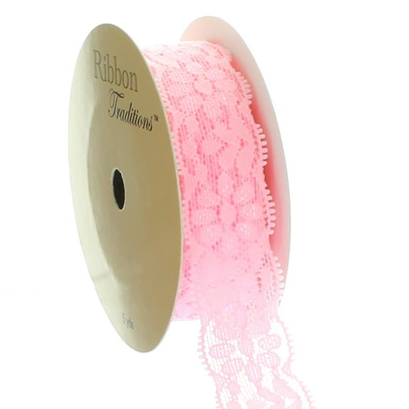 Ribbon Traditions 7/8" Stretch Elastic Lace Trim Light Pink 5 Yards