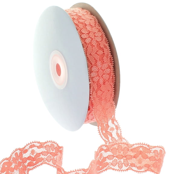 Ribbon Traditions 7/8" Stretch Elastic Lace Trim Peach 25 Yards