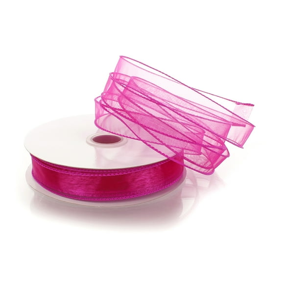 Ribbon Traditions 7/8" Wired Sheer Organza Ribbon Fuchsia 50 Yards