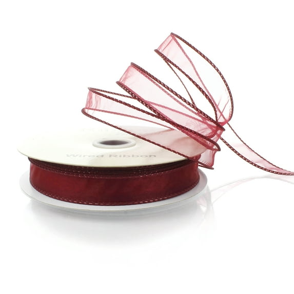 Ribbon Traditions 7/8" Wired Sheer Organza Ribbon Scarlet 50 Yards