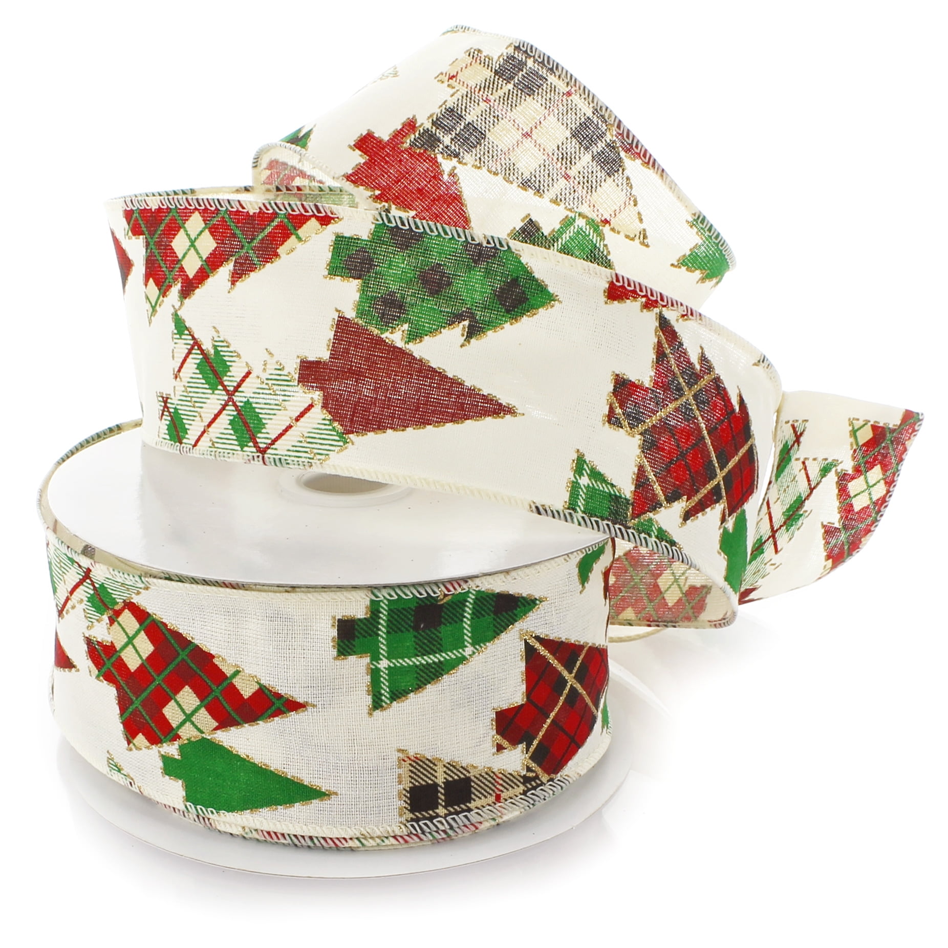 Ribbon Traditions Buffalo Plaid Christmas Trees Wired Ribbon 2 1/2" By 10 Yards