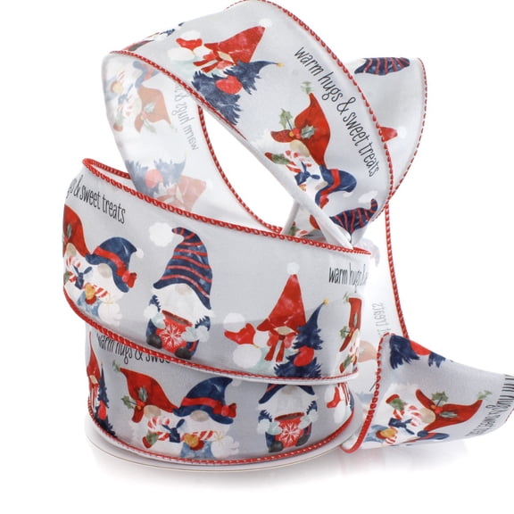 Ribbon Traditions Christmas Gnomes Warm Hugs Wired Ribbon 2 1/2" by 10 Yards