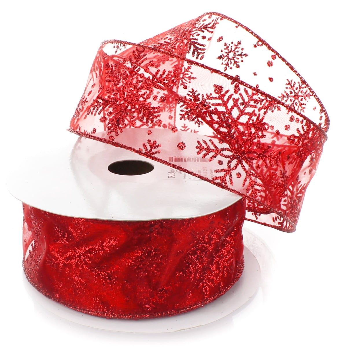 Ribbon Traditions Glitter Snowflakes Sheer Wired Ribbon 2 1/2 Inch By ...