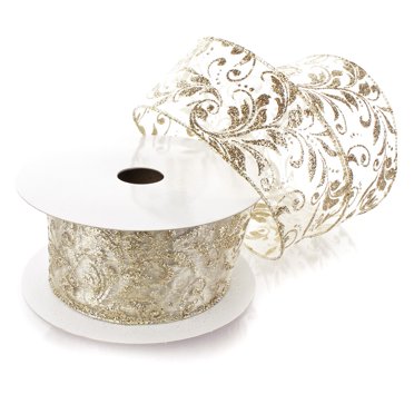 Ribbon Traditions Metallic Banded Edge Sheer Glitter Dots Wired Ribbon 2 1 2 By 25 Yards Silver