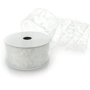 Ribbon Traditions Glitter Swirl Leaves Wired Ribbon 2 1/2" By 10 Yards - White Sheer - White Sheer Swirl