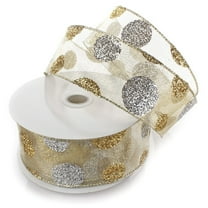 Ribbon Traditions Large Glitter Dots Gold / Silver Wired Ribbon 2 1/2 Inch by 25 Yards