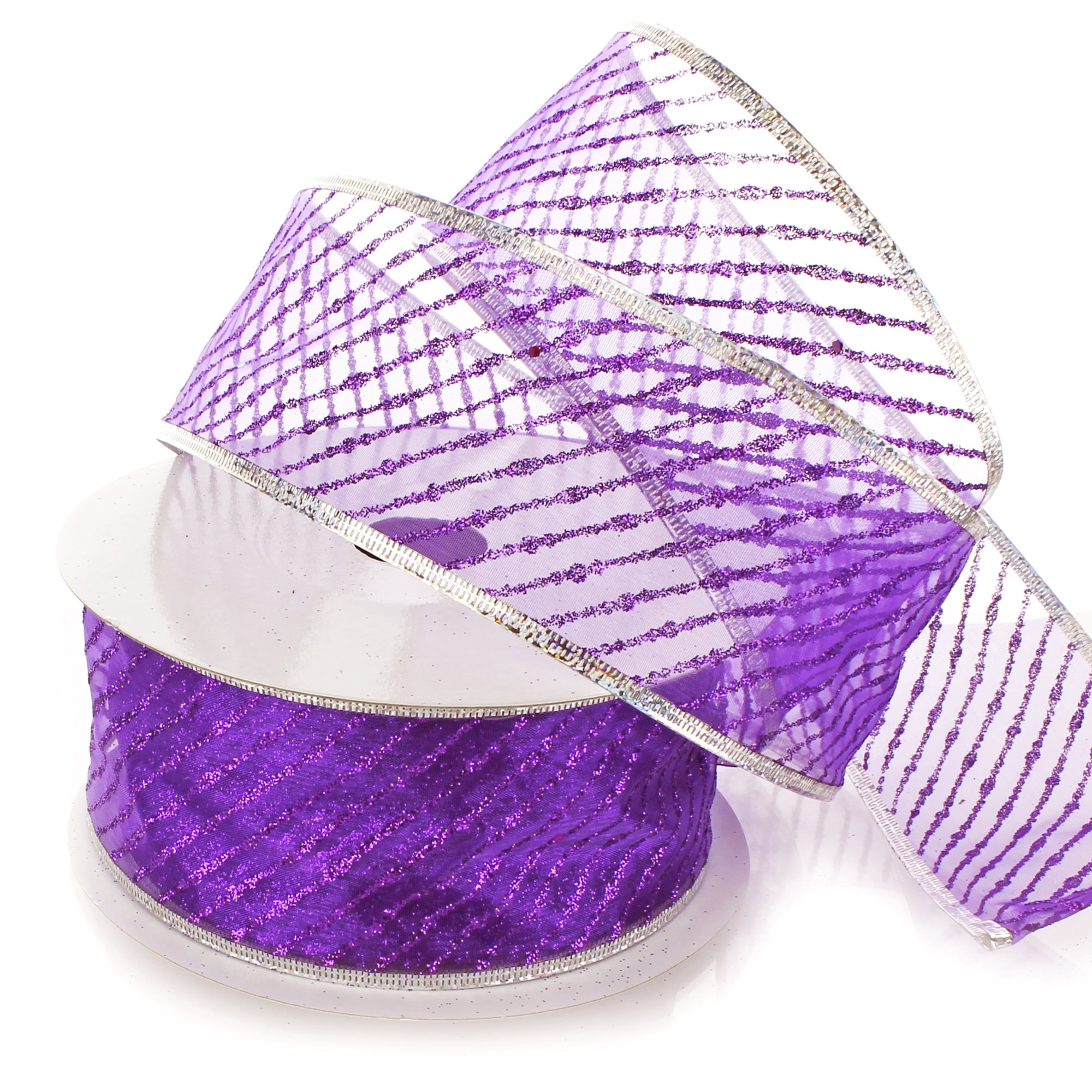Ribbon Traditions Metallic Banded Edge Sheer Diagonal Wired Ribbon 2 1/ ...
