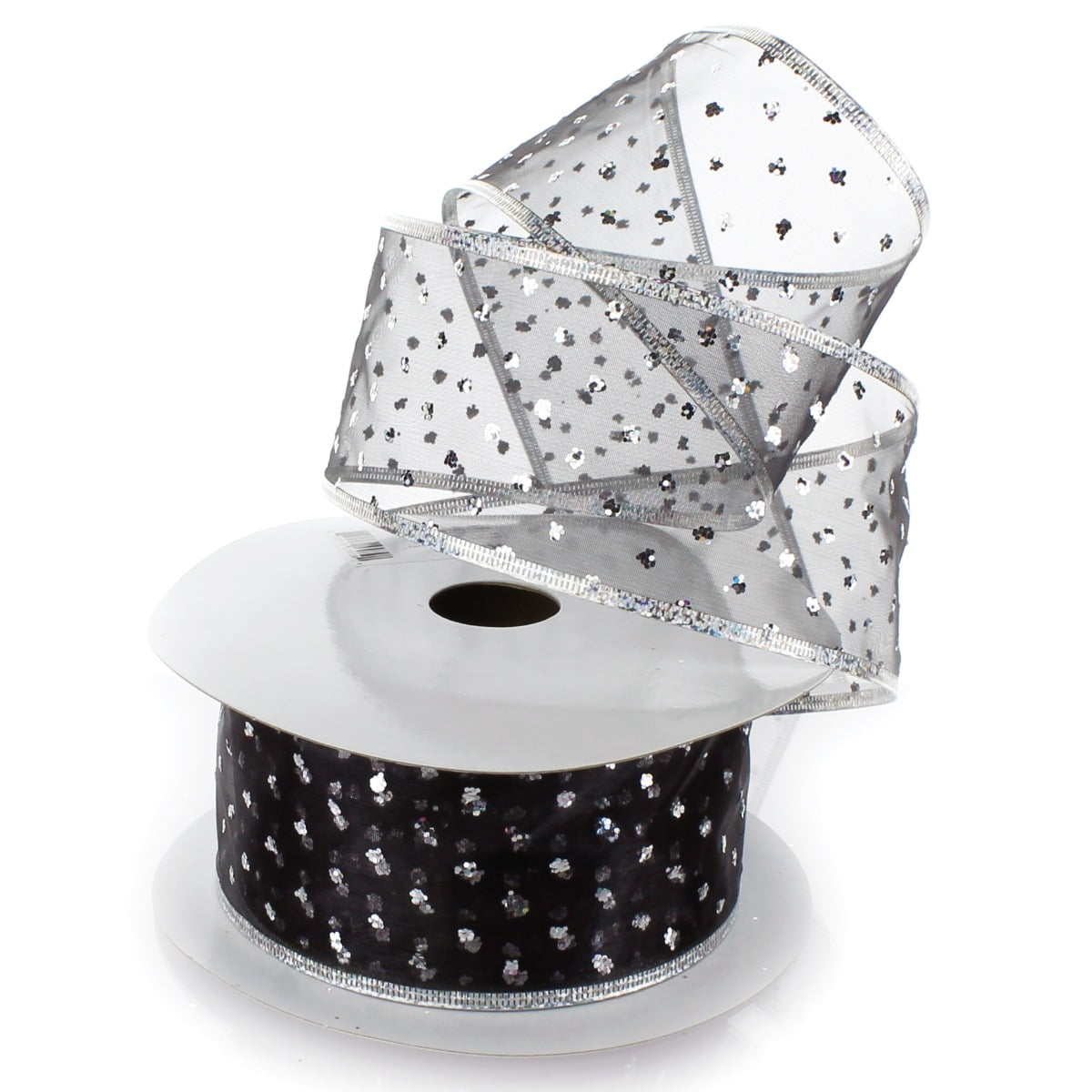 Ribbon Traditions Metallic Banded Edge Sheer Glitter Dots Wired Ribbon ...