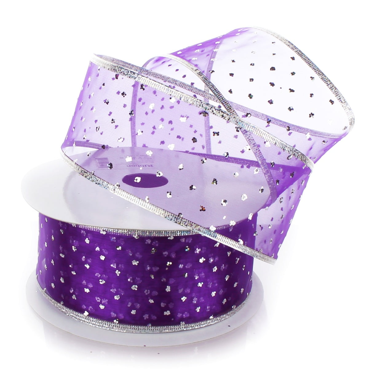 Ribbon Traditions Metallic Banded Edge Sheer Glitter Dots Wired Ribbon ...