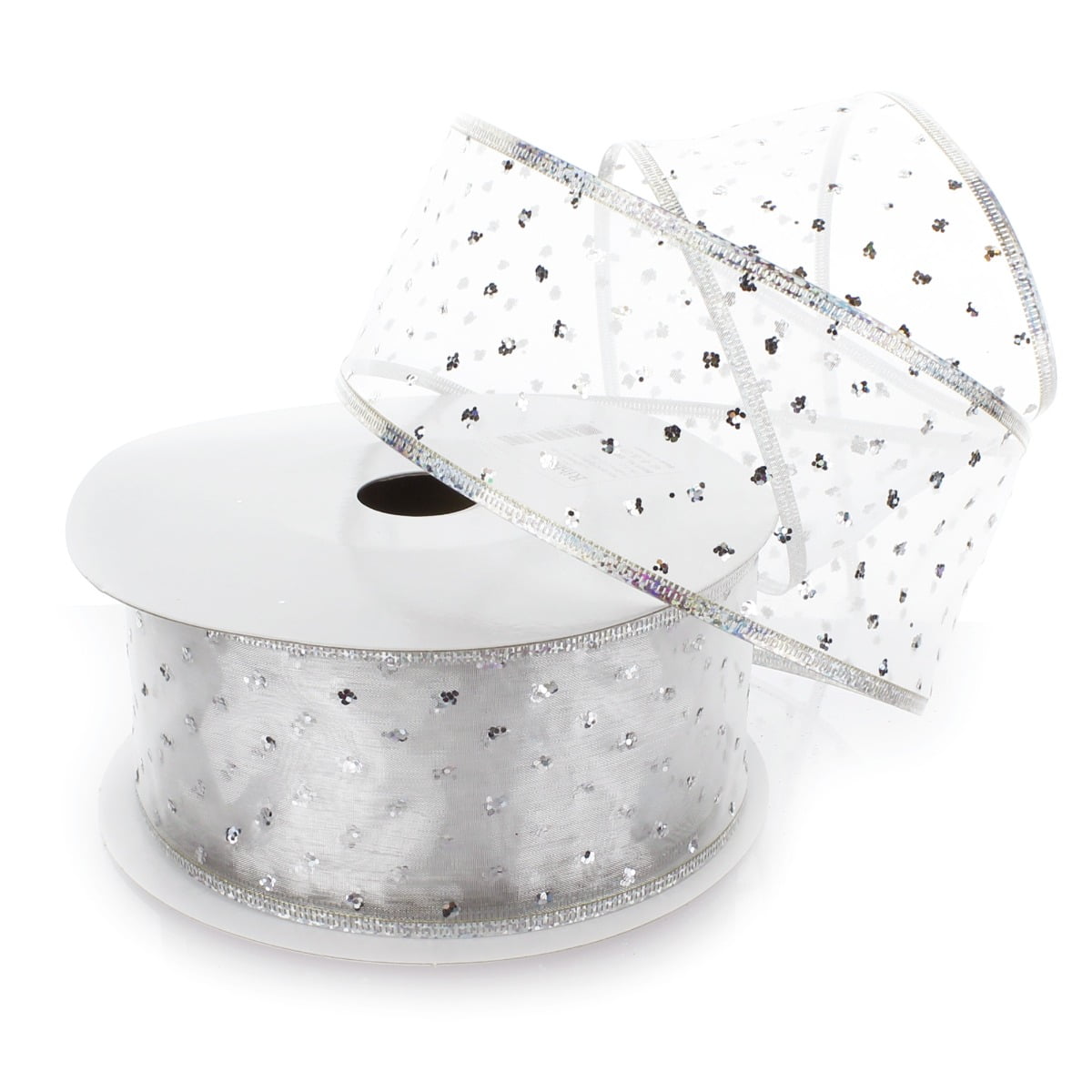 Ribbon Traditions Metallic Banded Edge Sheer Glitter Dots Wired Ribbon ...