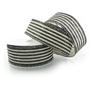 HAIRBOW CENTER Ribbon Traditions Narrow Farmhouse Stripes Burlap Wired Ribbon 2 1/2" By 25 Yards - Black / Off-White