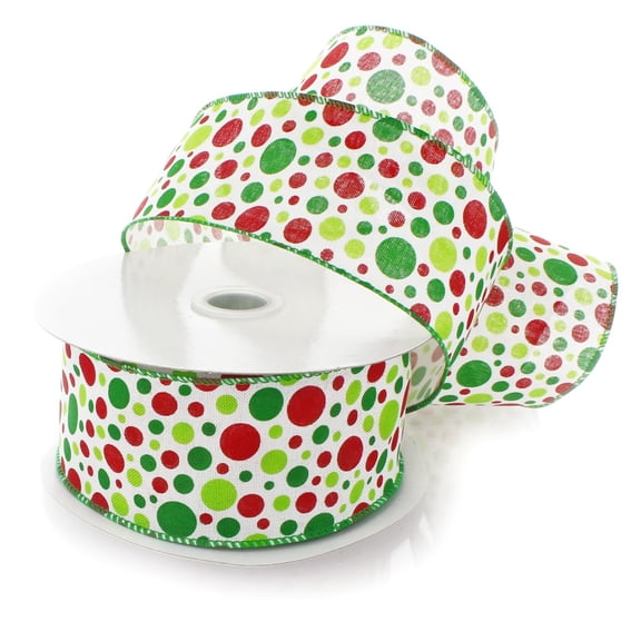 Ribbon Traditions Red / Green Christmas Dots Wired Ribbon 2 1/2" by 10 Yards