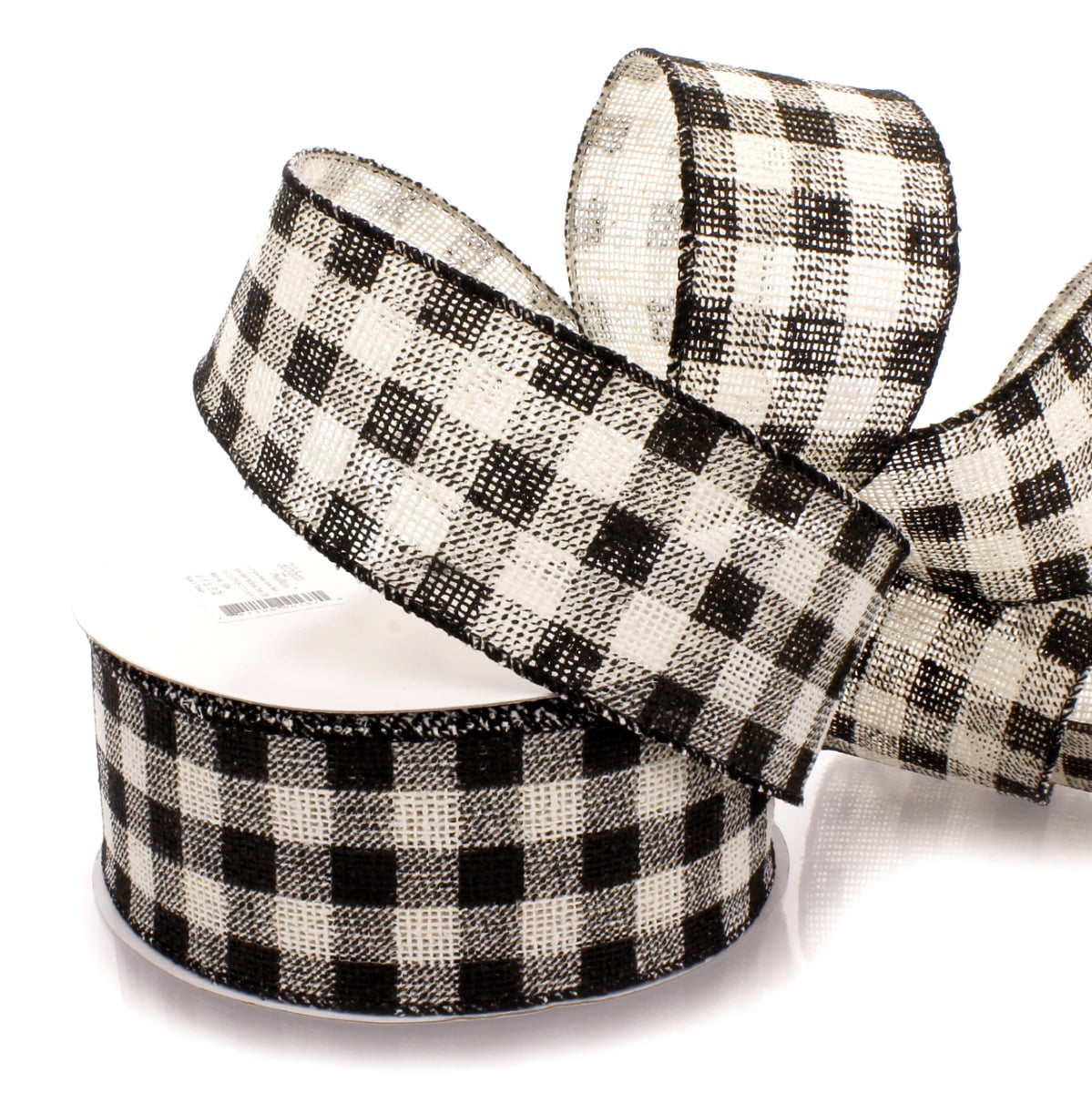 Ribbon Traditions  Rustic Black / White Buffalo Plaid Burlap Wired Ribbon 2 1/2" by 25 Yards