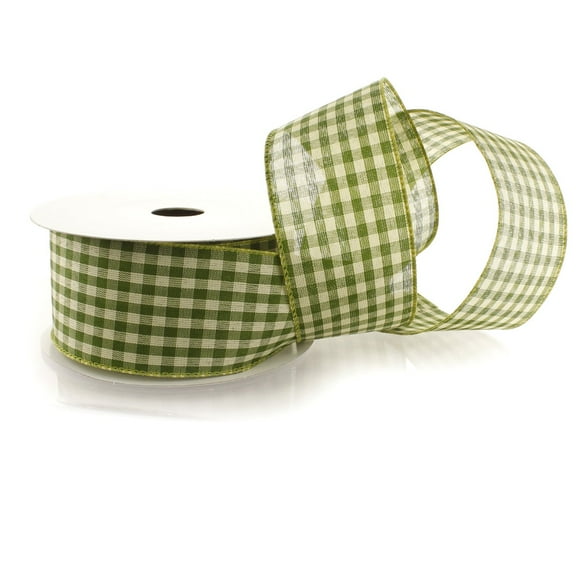 Ribbon Traditions Small Check Gingham Plaid Wired Ribbon 2 1/2" by 25 Yards - Green