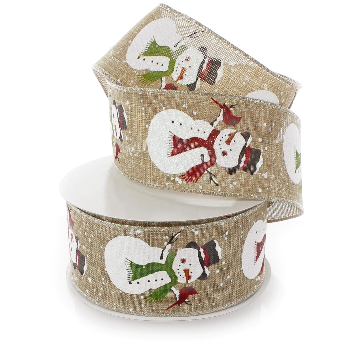 Ribbon Traditions Snowman/Cardinal Wired Ribbon  2 1/2" by 25 Yards - Natural