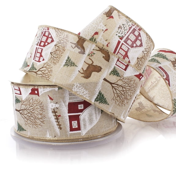 Ribbon Traditions Snowy Winter Farm Yard Wired Ribbon 2 1/2" by 10Yards